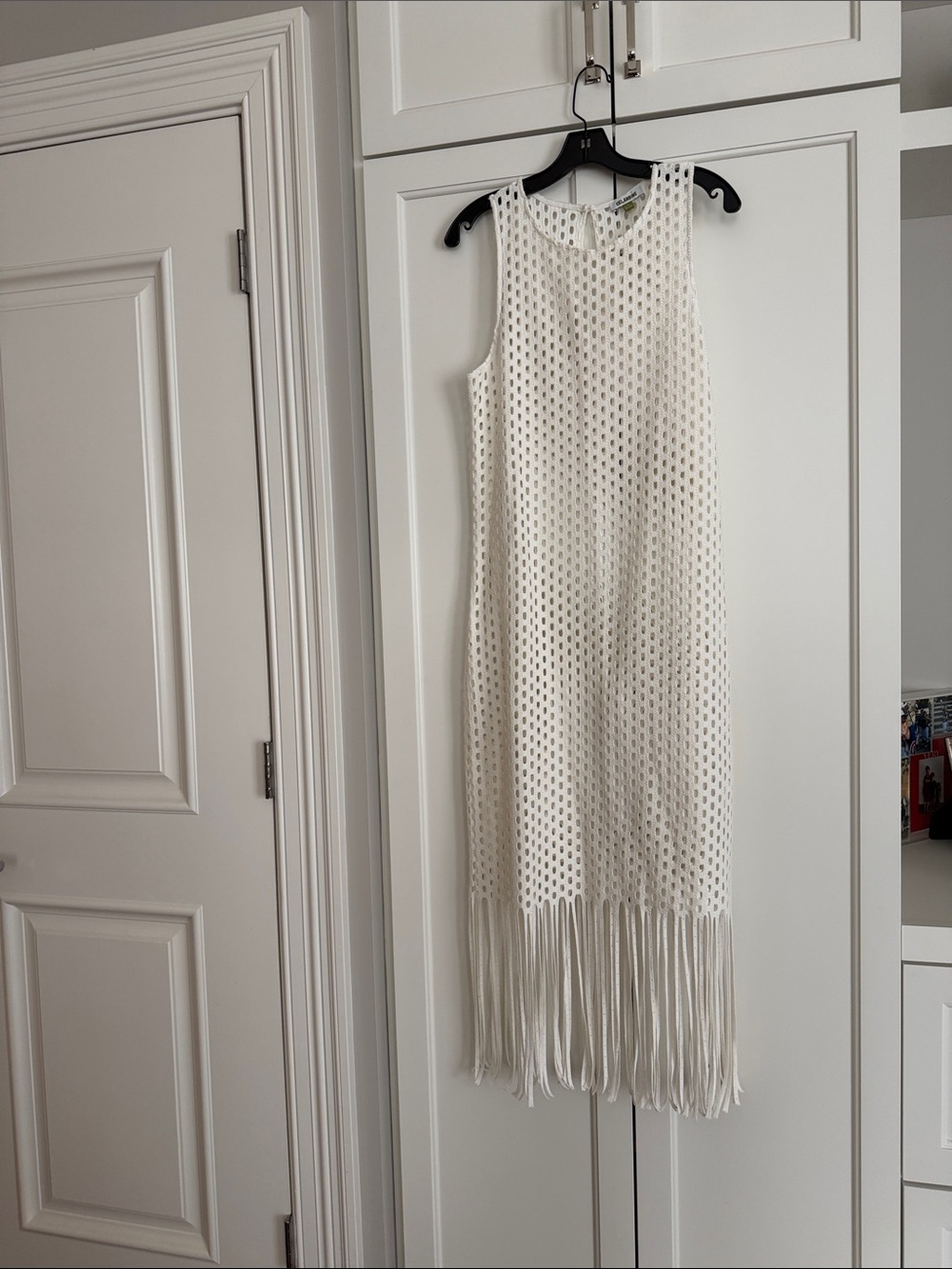 NWT Celandine from Anthro Sleeveless White Crochet Fringe Midi Dress, size M